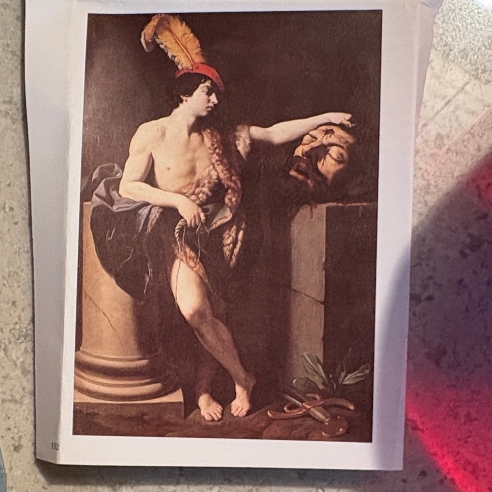 Classic Art Print with Red &Brown Tones by Reni. David with the head of Goliath
